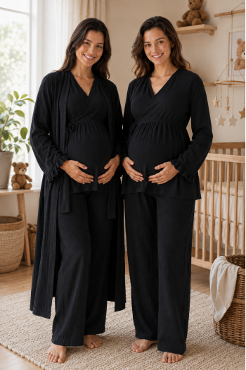 Effortt Siyah Müslin Kumaş Kruvaze Bağlamalı Emzirme Özellikli %100 Pamuk Hamile Lohusa Pijama Takımı Sabahlık 3088 Effortt Siyah Müslin Kumaş Kruvaze Bağlamalı Emzirme Özellikli %100 Pamuk Hamile Lohusa Pijama Takımı Sabahlık 3088
